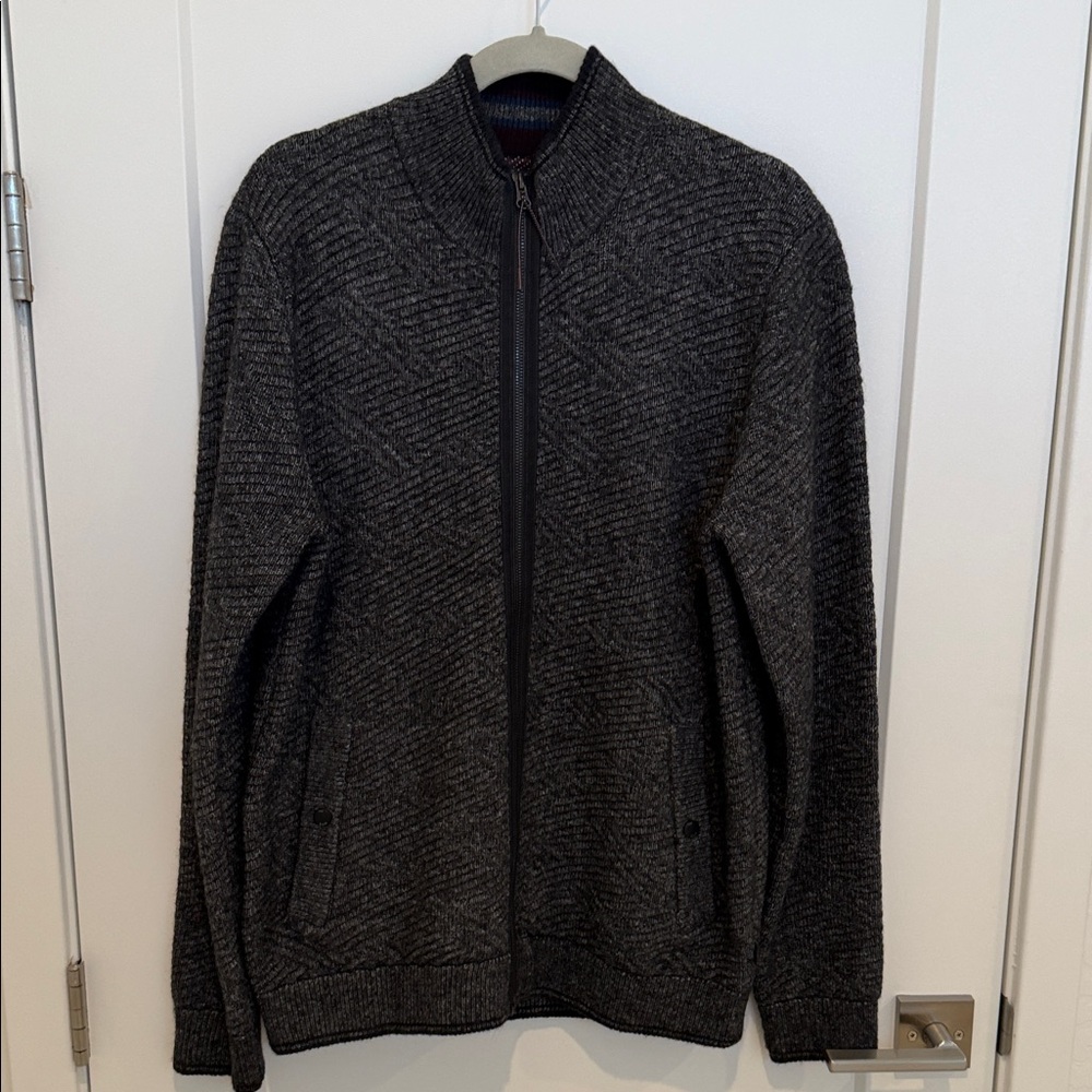 Ted Baker Men’s Kulfi Black texture Full Zip Funnel Neck Sweater Ted Size 5 XL